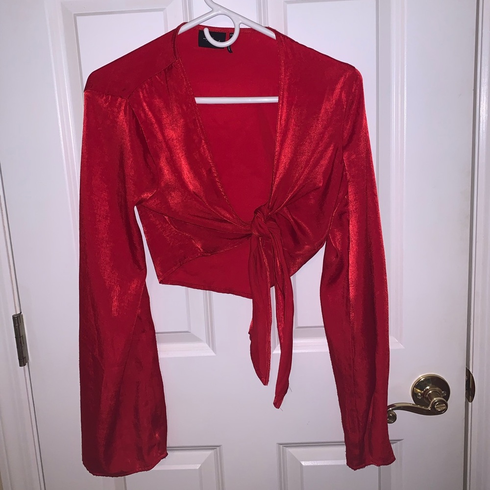 Red tie-front top
